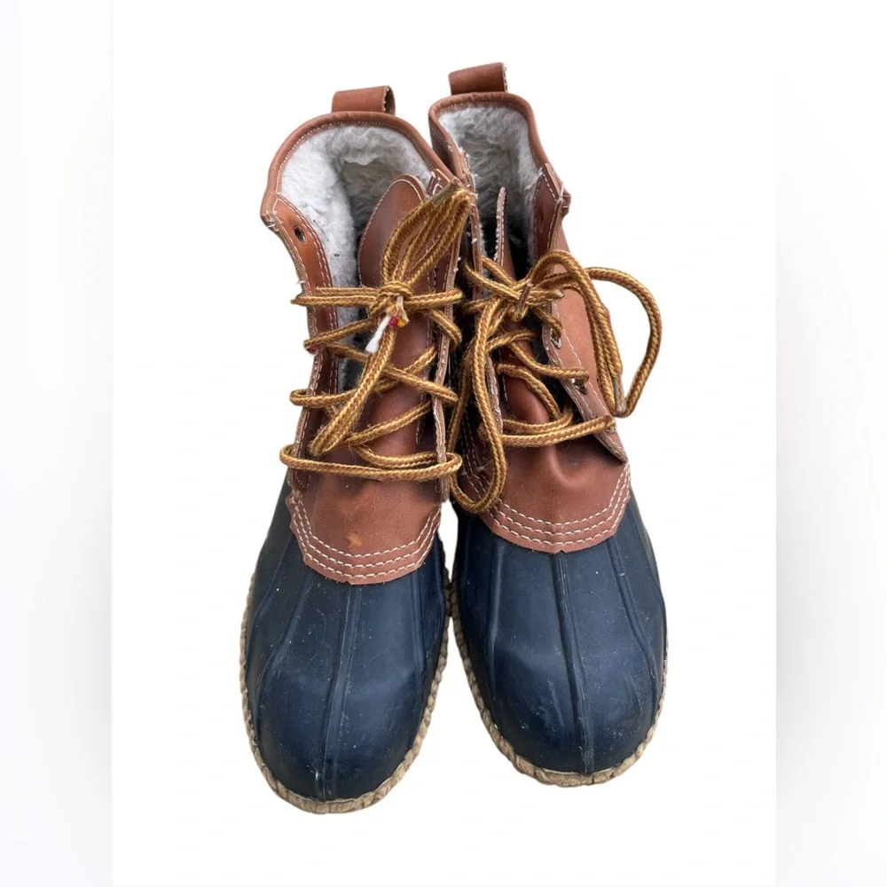 Women’s Sz10 Black & Brown Duck Boots Waterproof Rubber Snow & Ice Fleece Lined - Picture 3 of 7